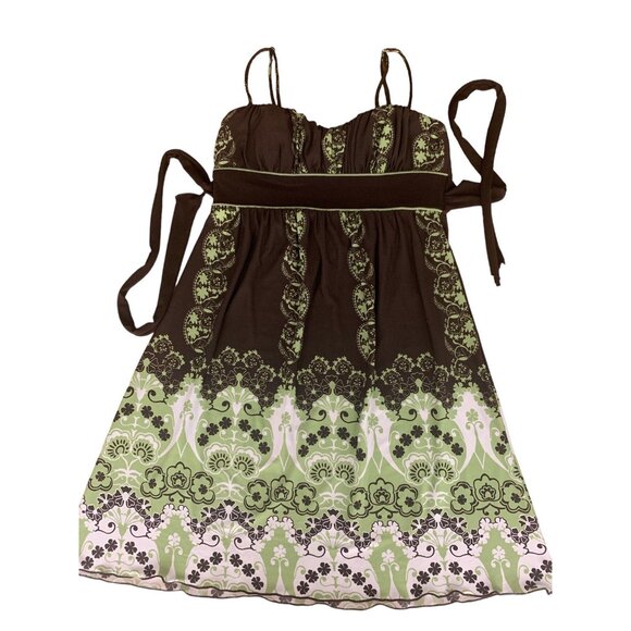 Speechless Womens Brown & Green Floral Empire Waist Sundress With Spaghetti Stra - Picture 7 of 10